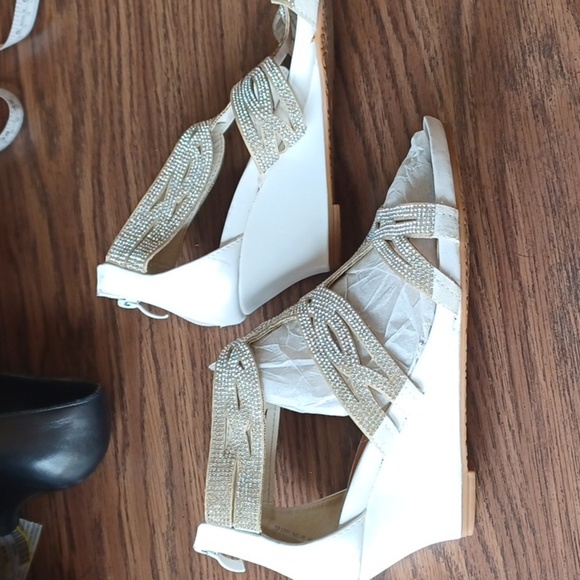Patrizia By Spring Step Sparkling Ankle Wedge Sandals Shoes 40 (9) White - Picture 4 of 10